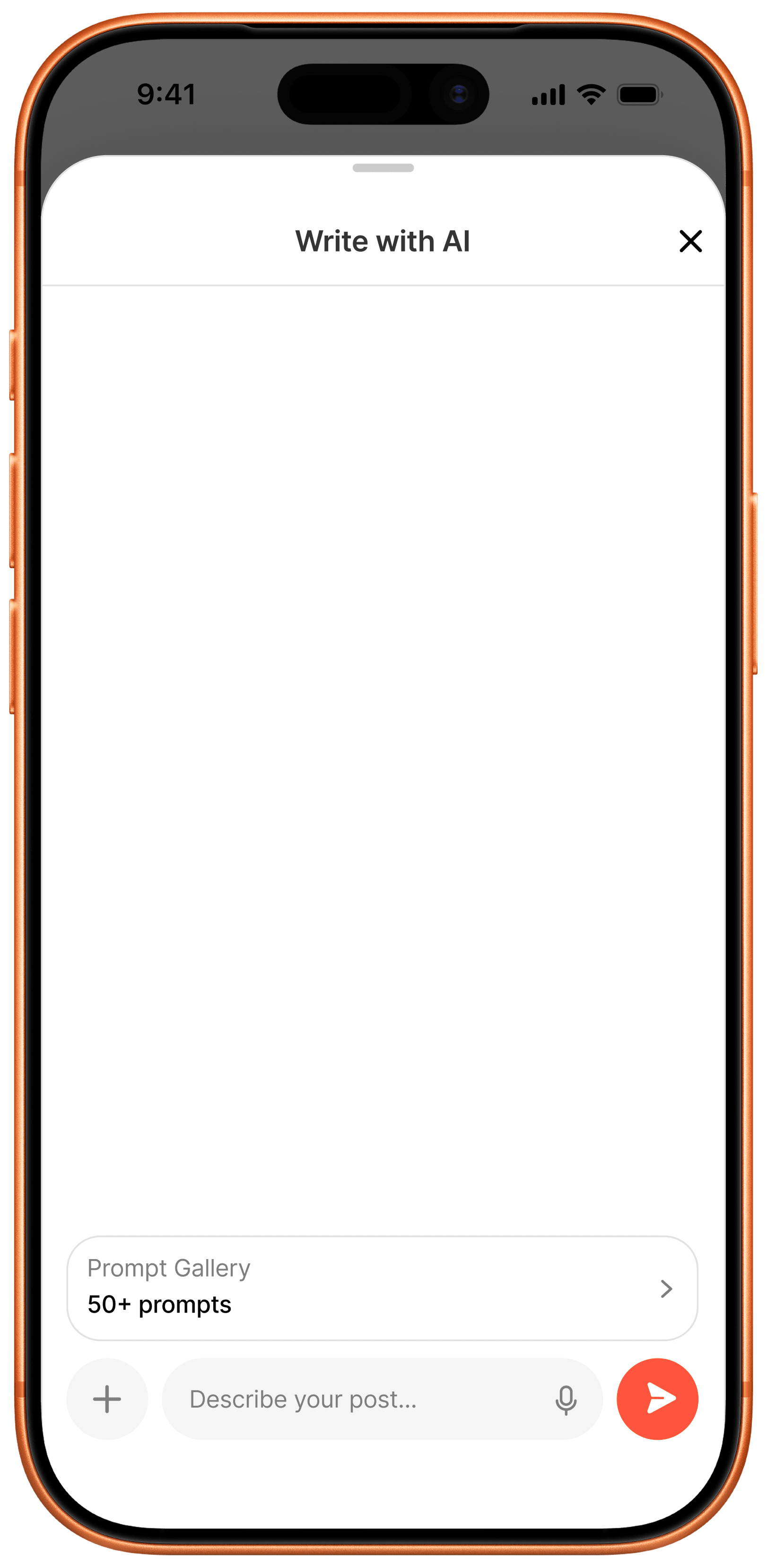 Write with AI blank chat state with a Prompt Gallery shortcut