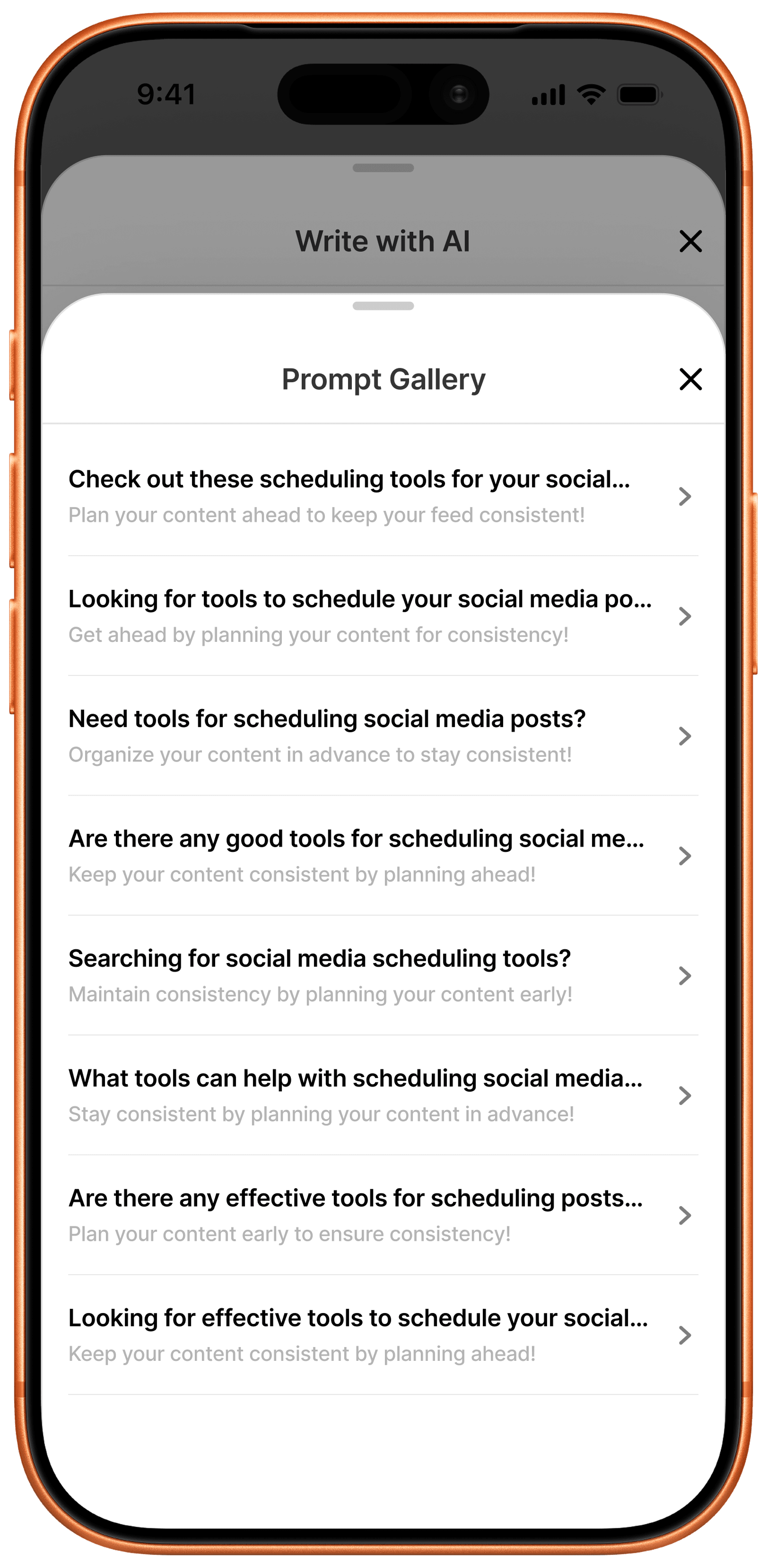 Prompt Gallery list of pre-written social media post prompts