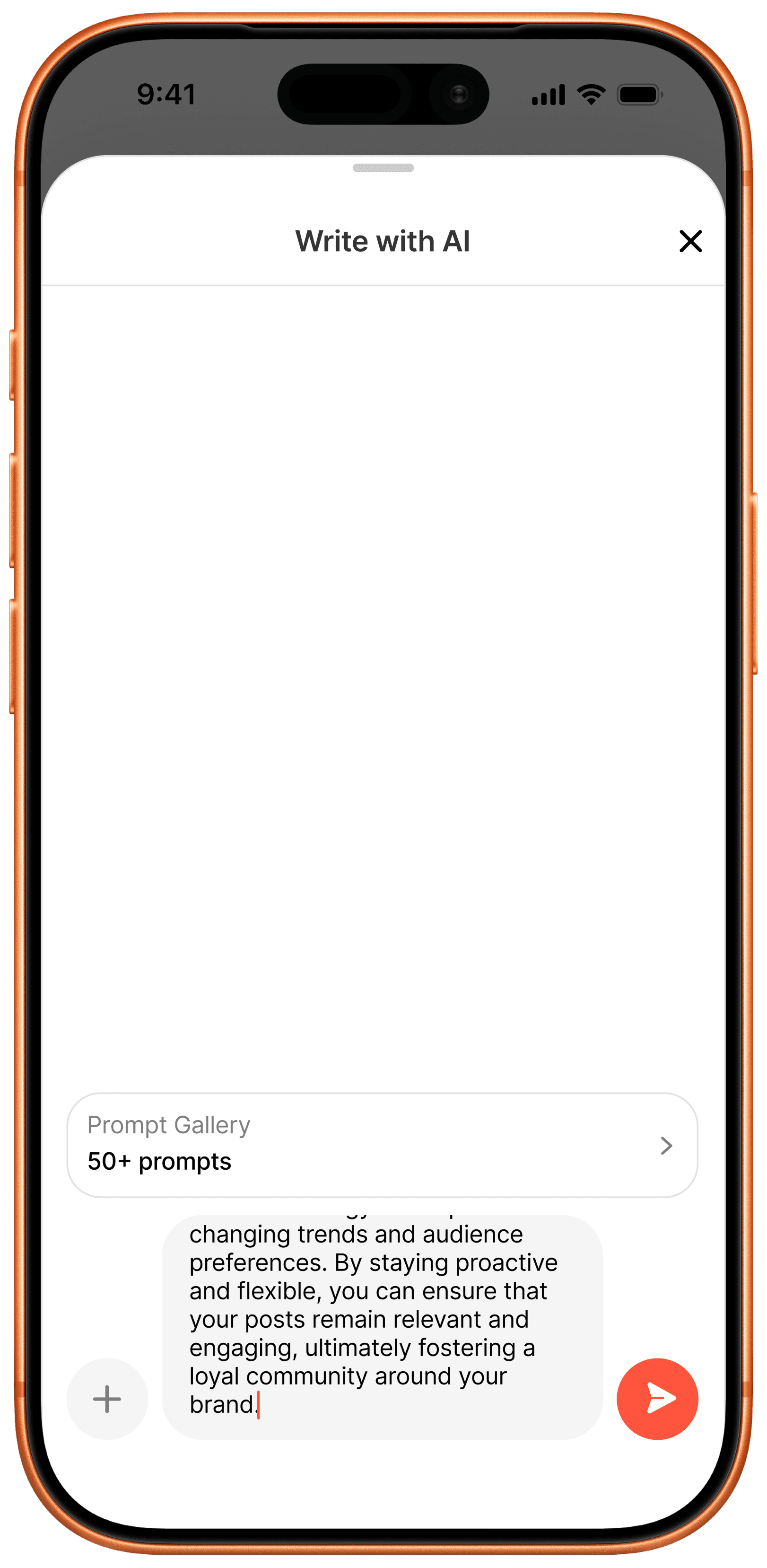 Selected prompt appearing as a sent message in the Write with AI thread