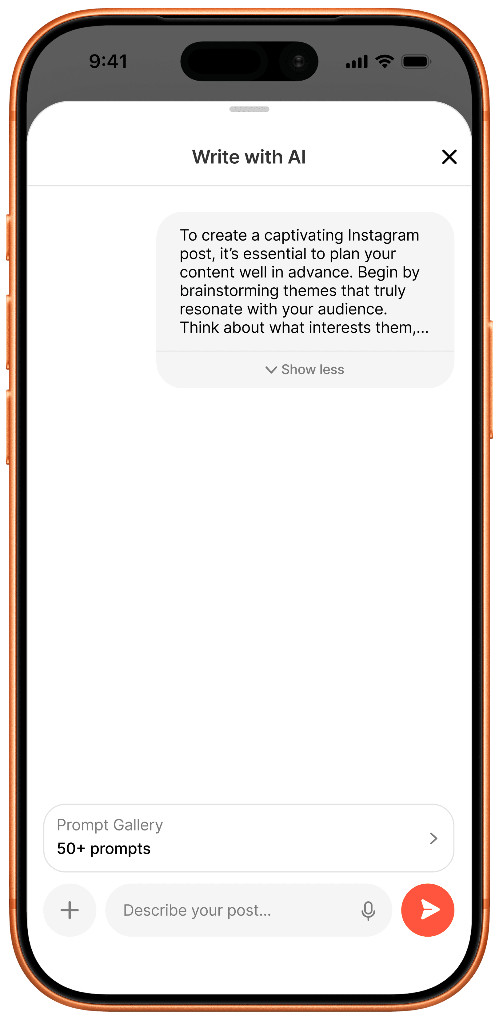 Sent prompt message collapsed with a Show less control
